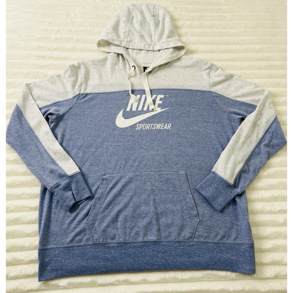 Nike Sportswear‎ Graphic Hoodie Womens Blue White Pullover Sweatshirt Size XL